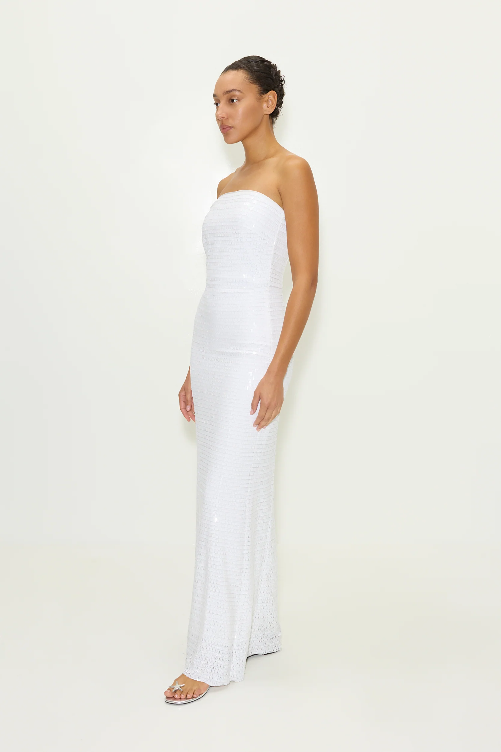 Sculpty Strapless Piano Sequin Dress in Macadamia - Image 4