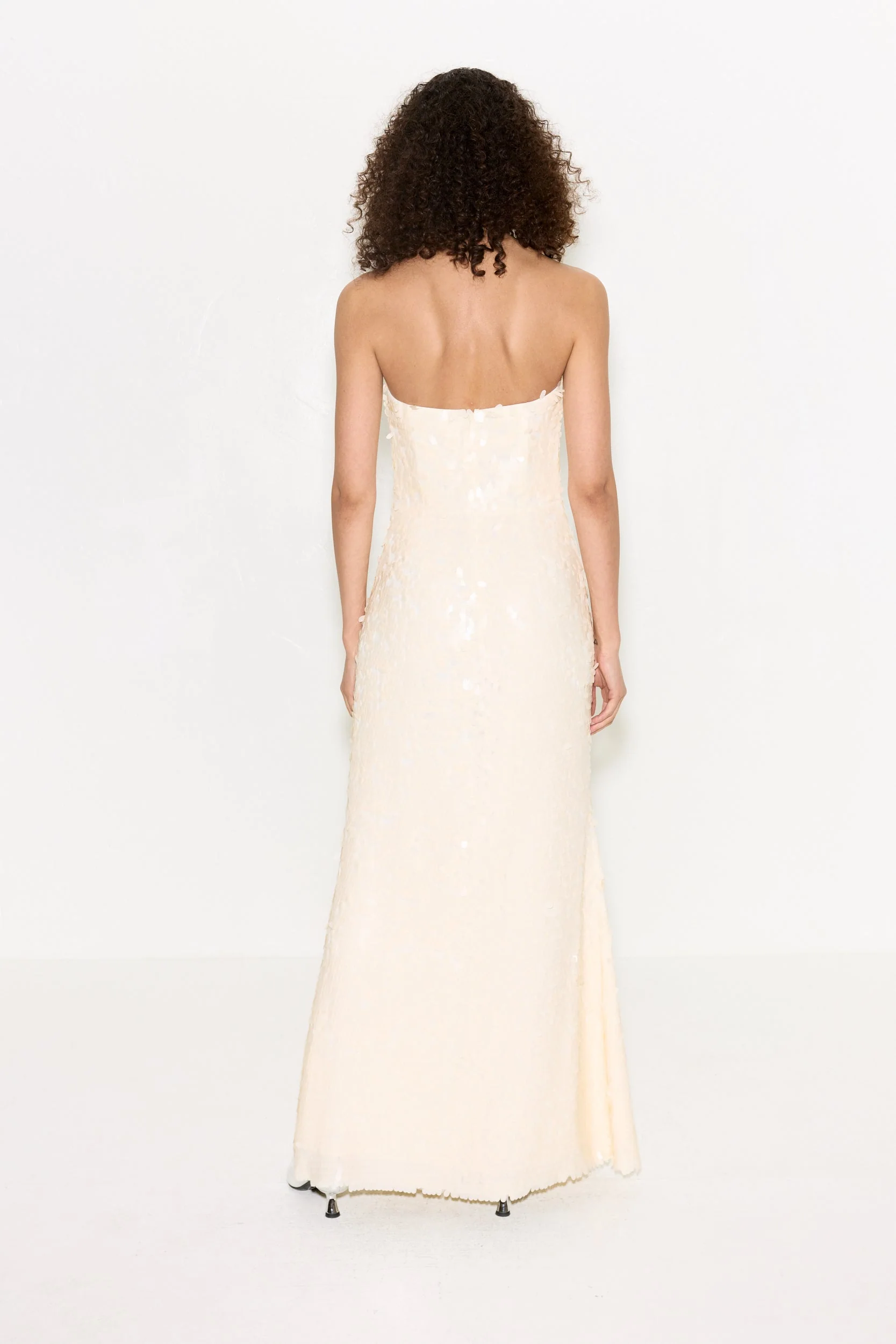 Sculpty Strapless Sequin Dress In Bone - Image 4