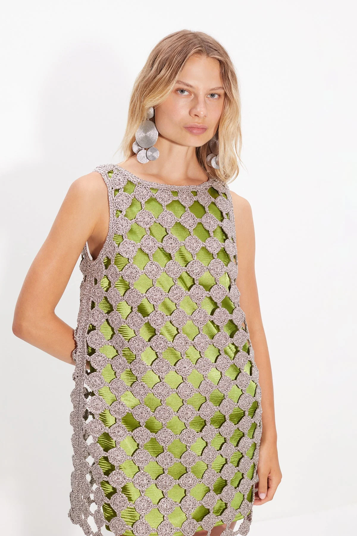 Sina Crochet Mini Dress In Moss/Satellite Silver - Image 5