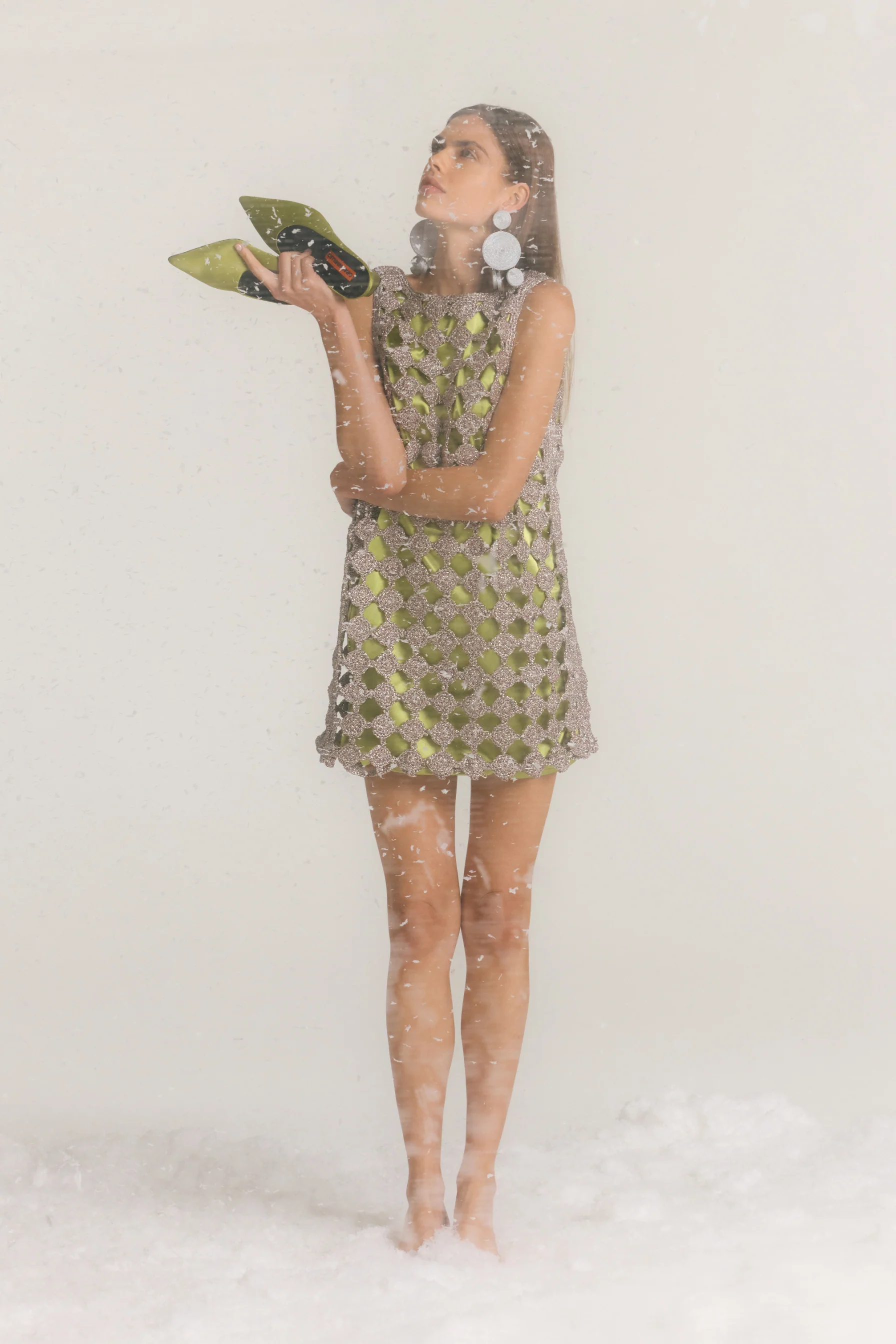 Sina Crochet Mini Dress In Moss/Satellite Silver - Image 8