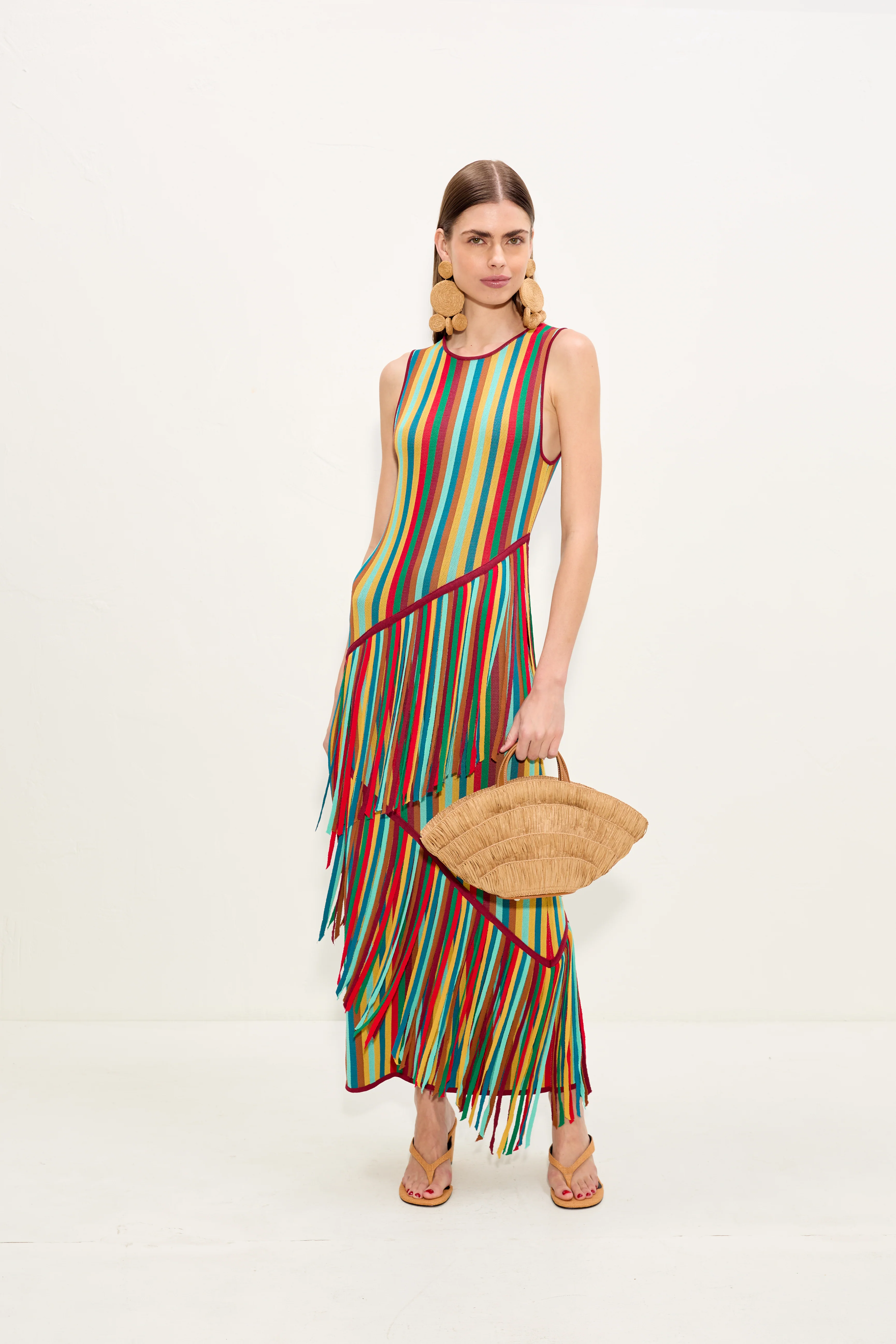 Spiral Knit Dress In Vibrant Multi Stripe