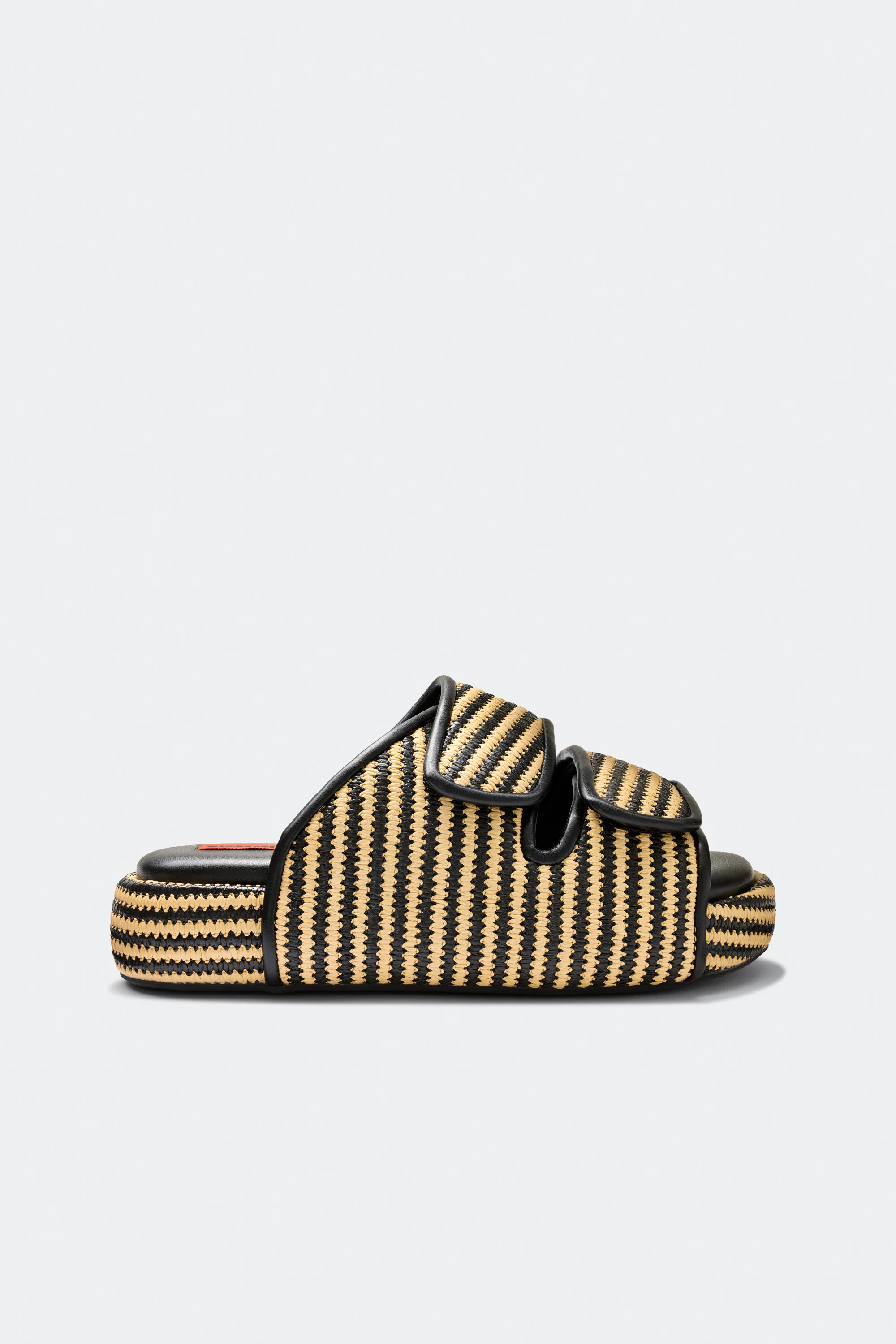 Raffia Cro Slide in Black/White Micro Stripe