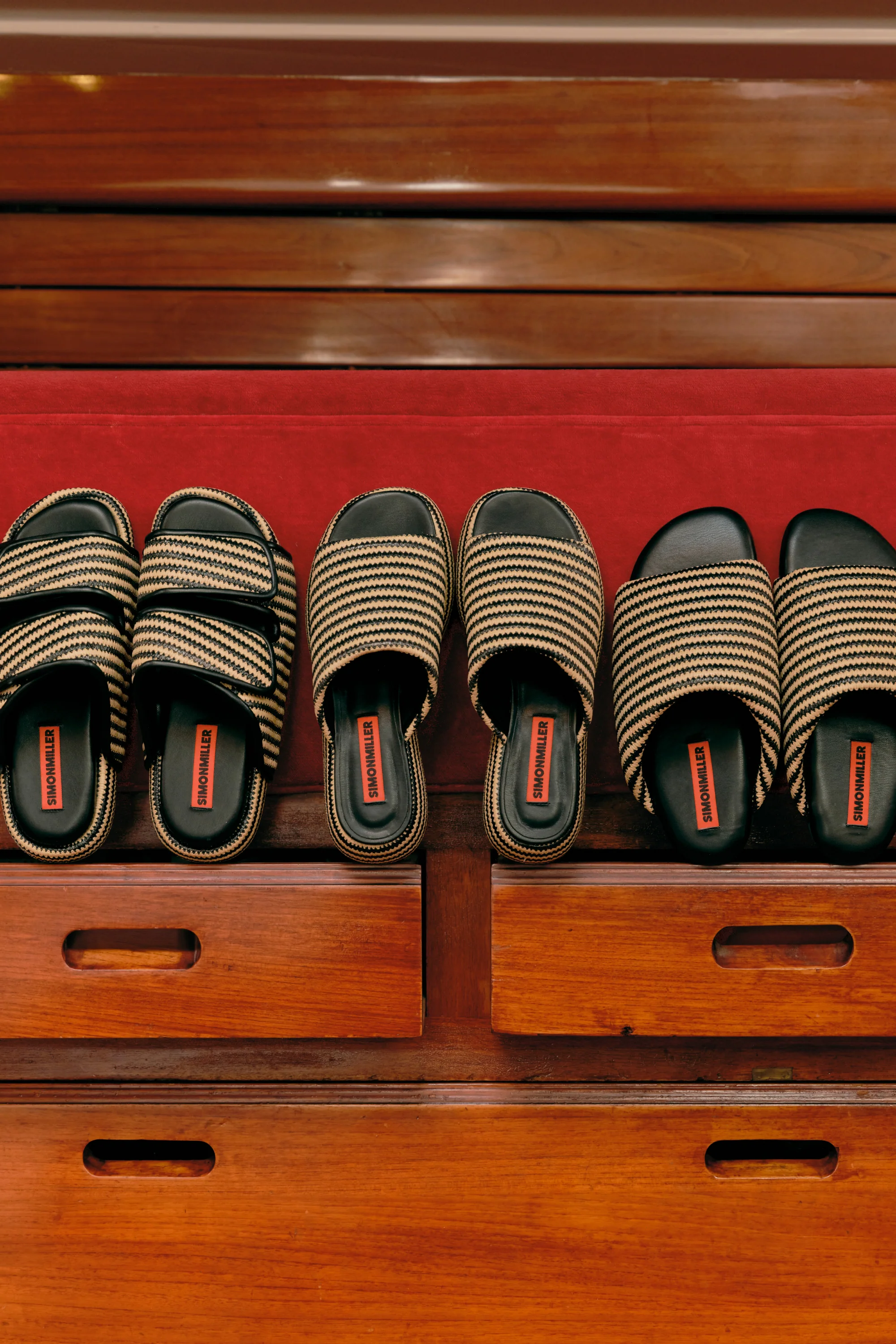 Stripe Raffia Bubble Slide in Black/White Micro Stripe - Image 3