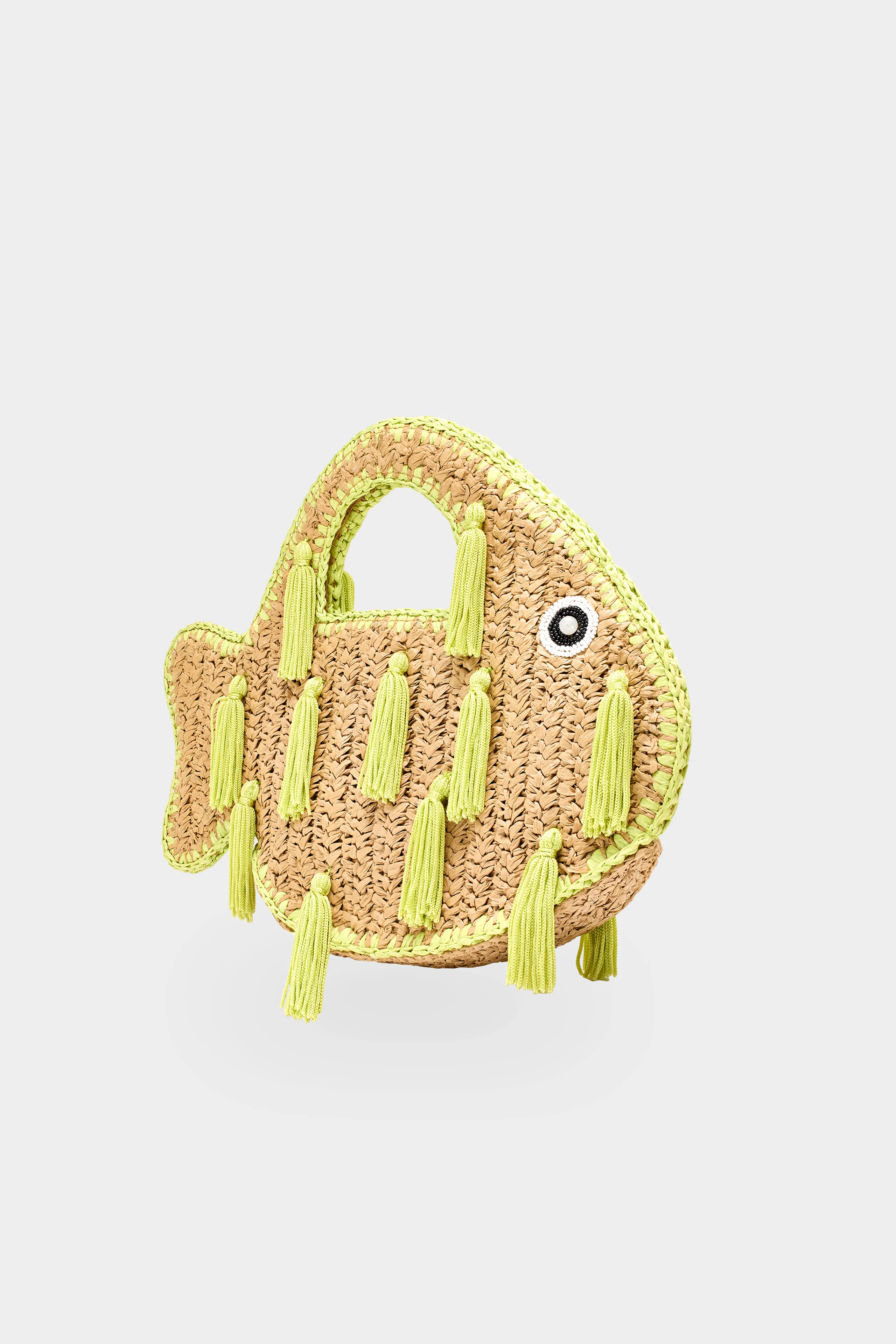Tassel Fish Bag in Natural/Lime - Image 3