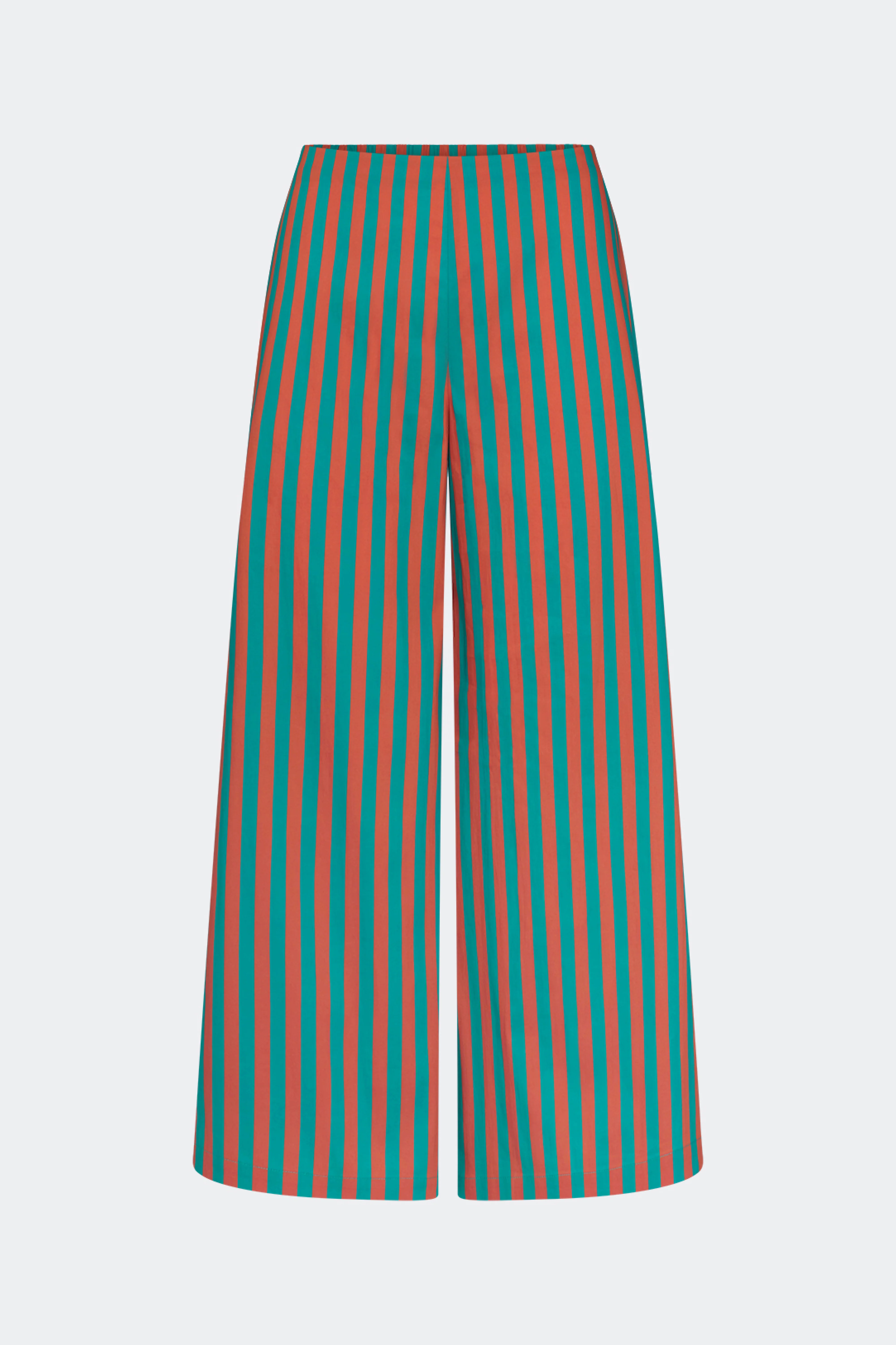 Toni Poplin Pant In Teal/Brick Stripe