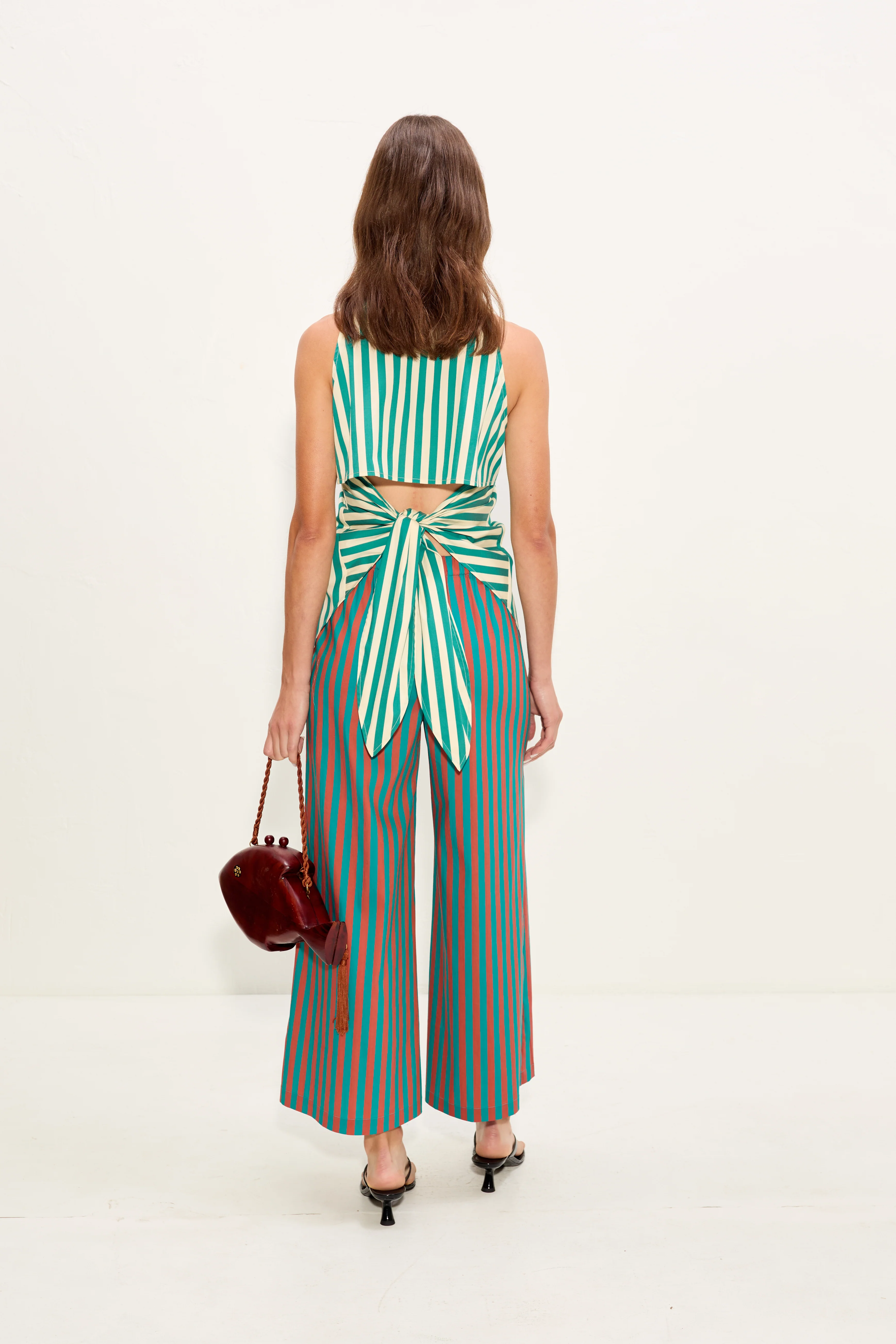 Toni Poplin Pant In Teal/Brick Stripe - Image 4