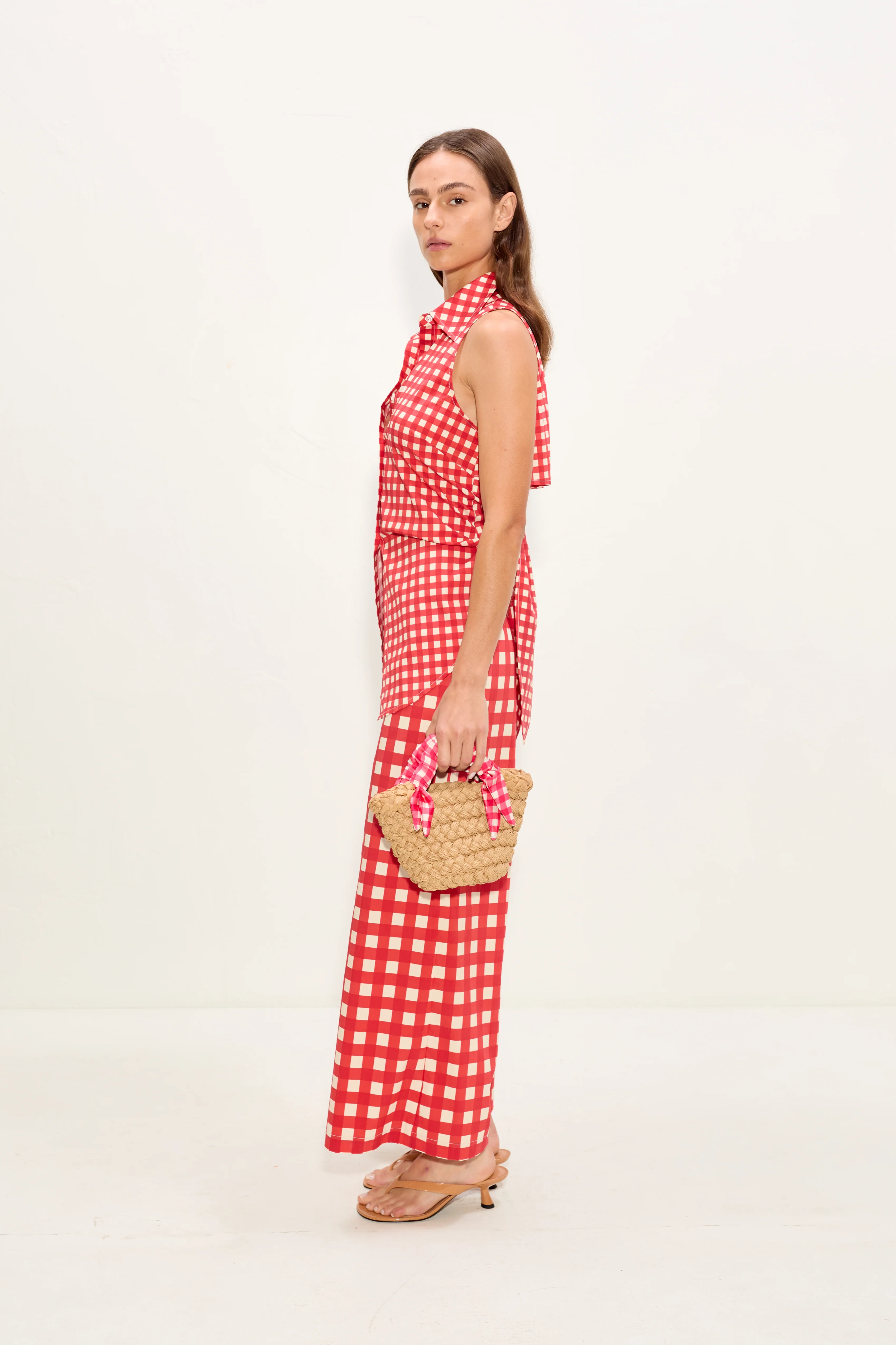 Toni Poplin Pant In Tomato/White Gingham - Image 3