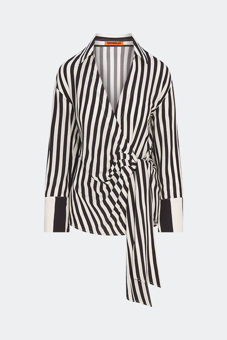 Vietta Crepe Top In Black/White Stripe