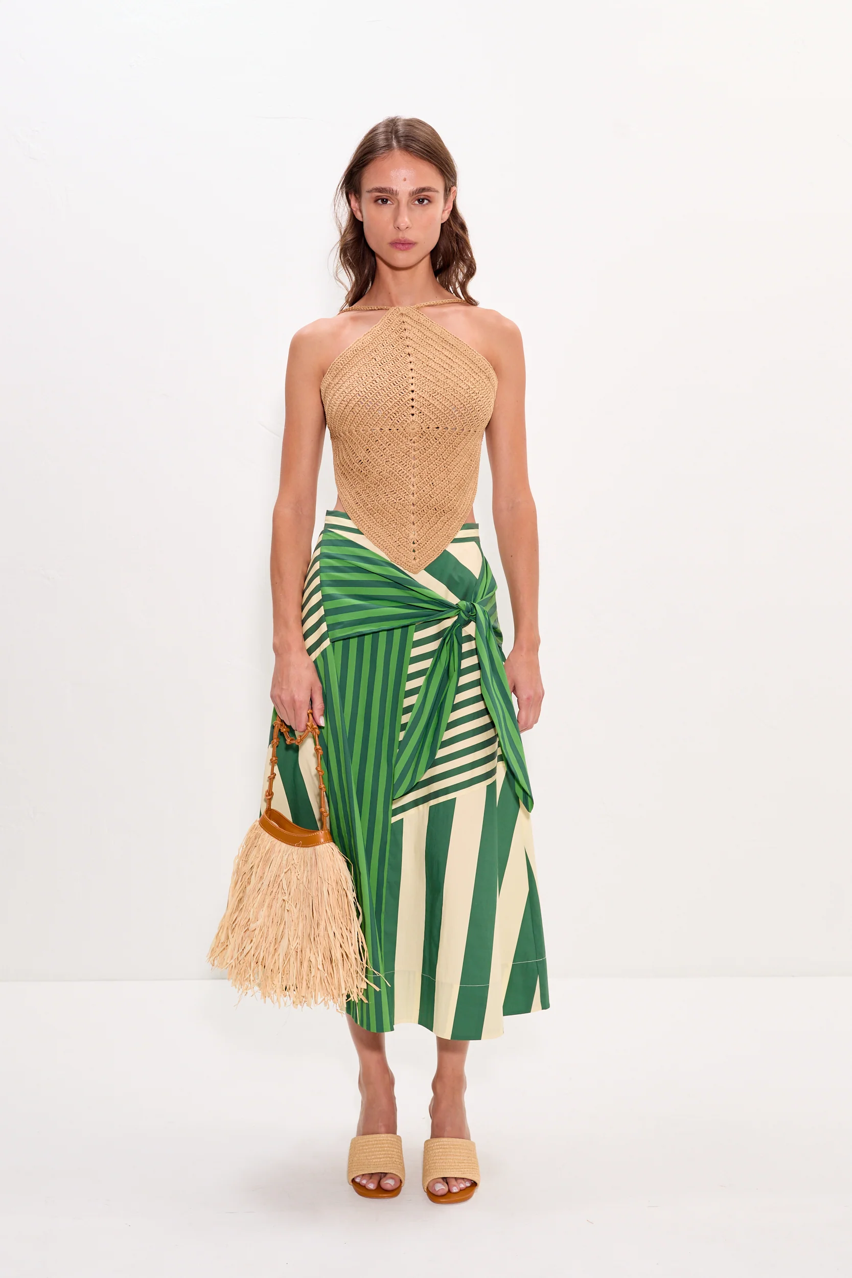 Vita Wrap Skirt in Green Stripe Combo - Image 2