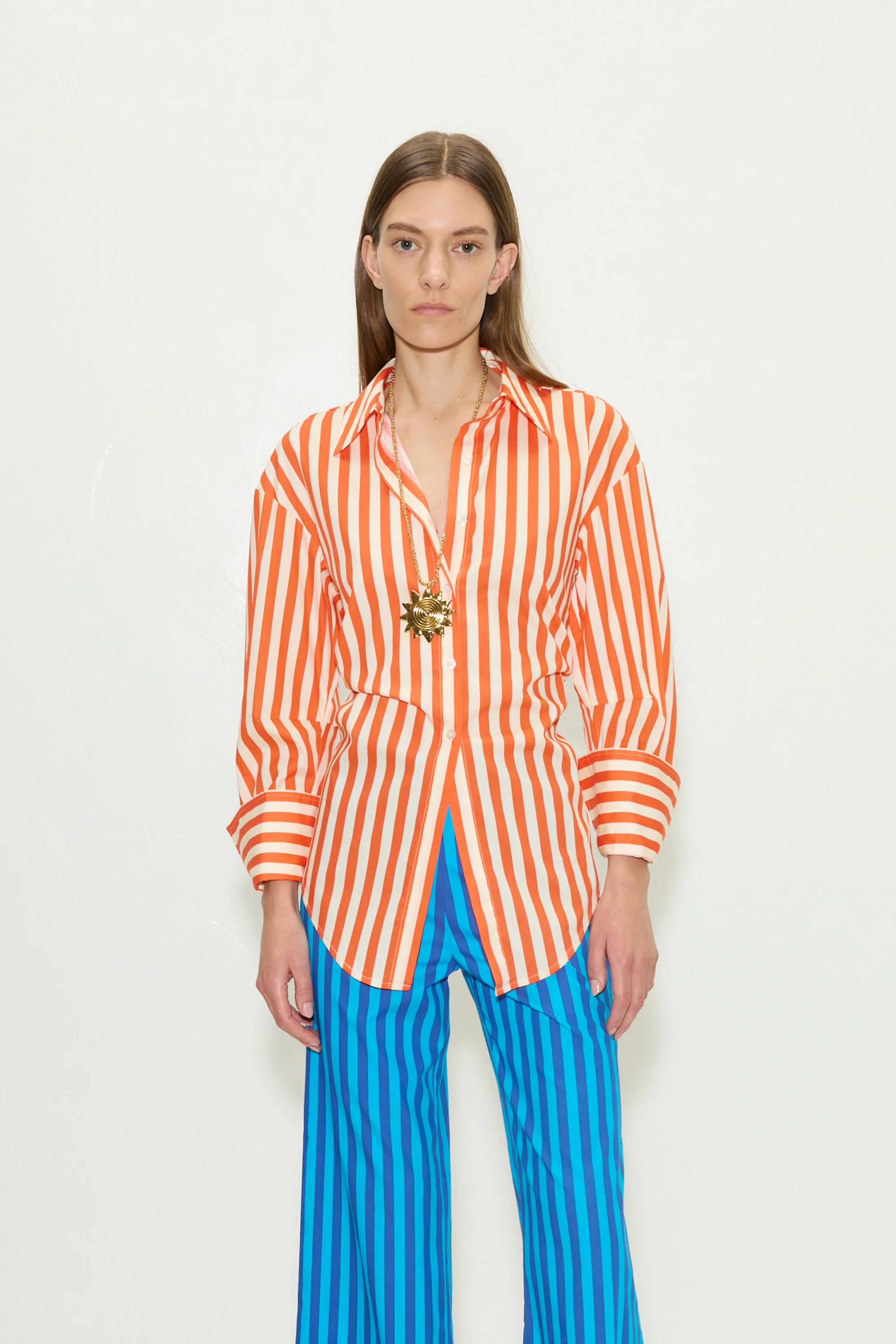 Loch Poplin Button Up In Coral Cabana Stripe - Image 3