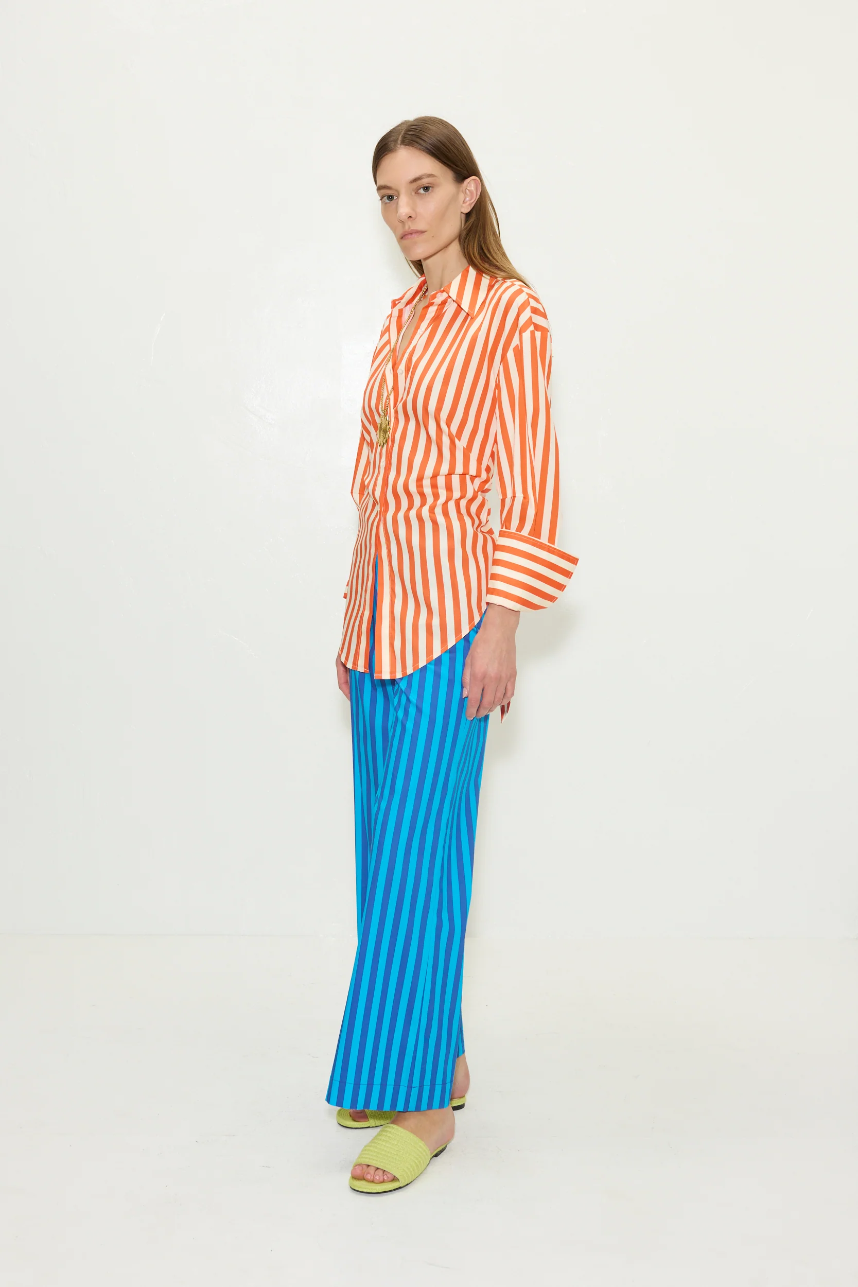 Loch Poplin Button Up In Coral Cabana Stripe - Image 5