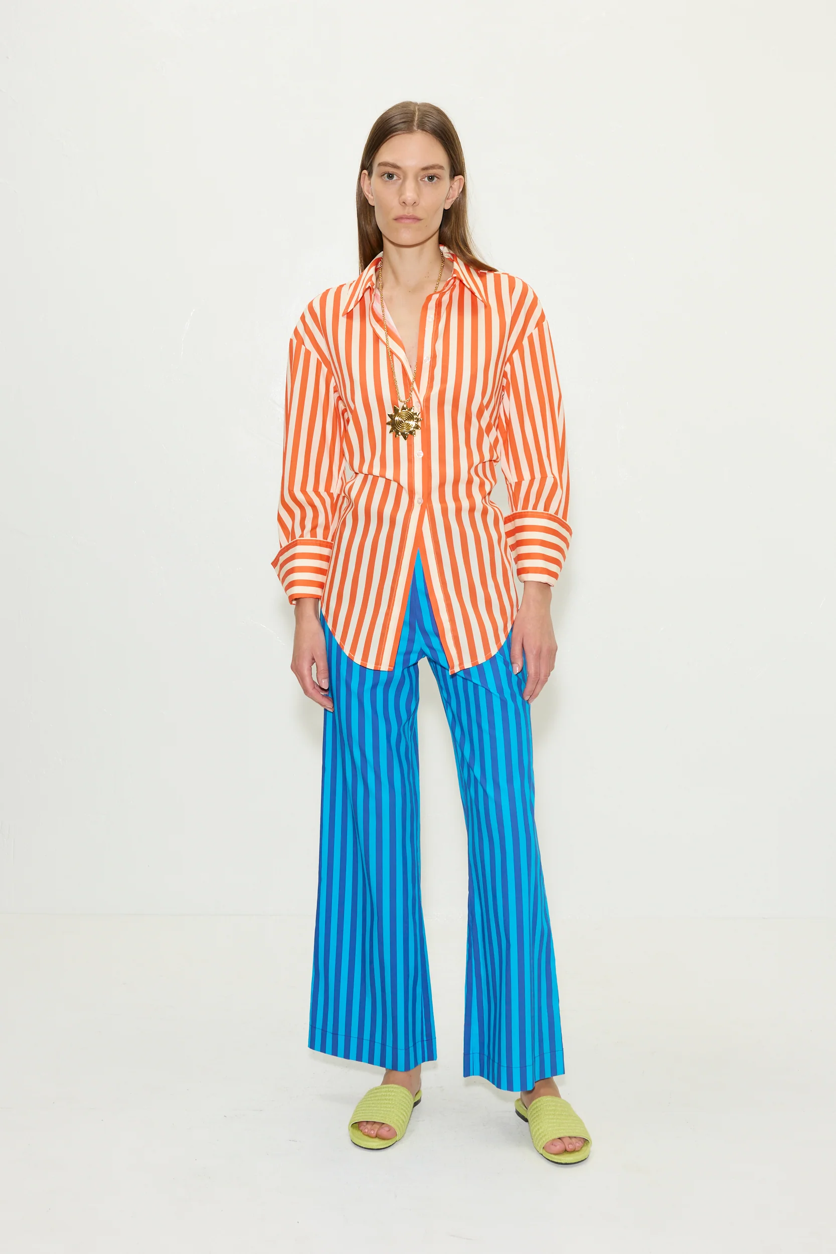 Loch Poplin Button Up In Coral Cabana Stripe - Image 6