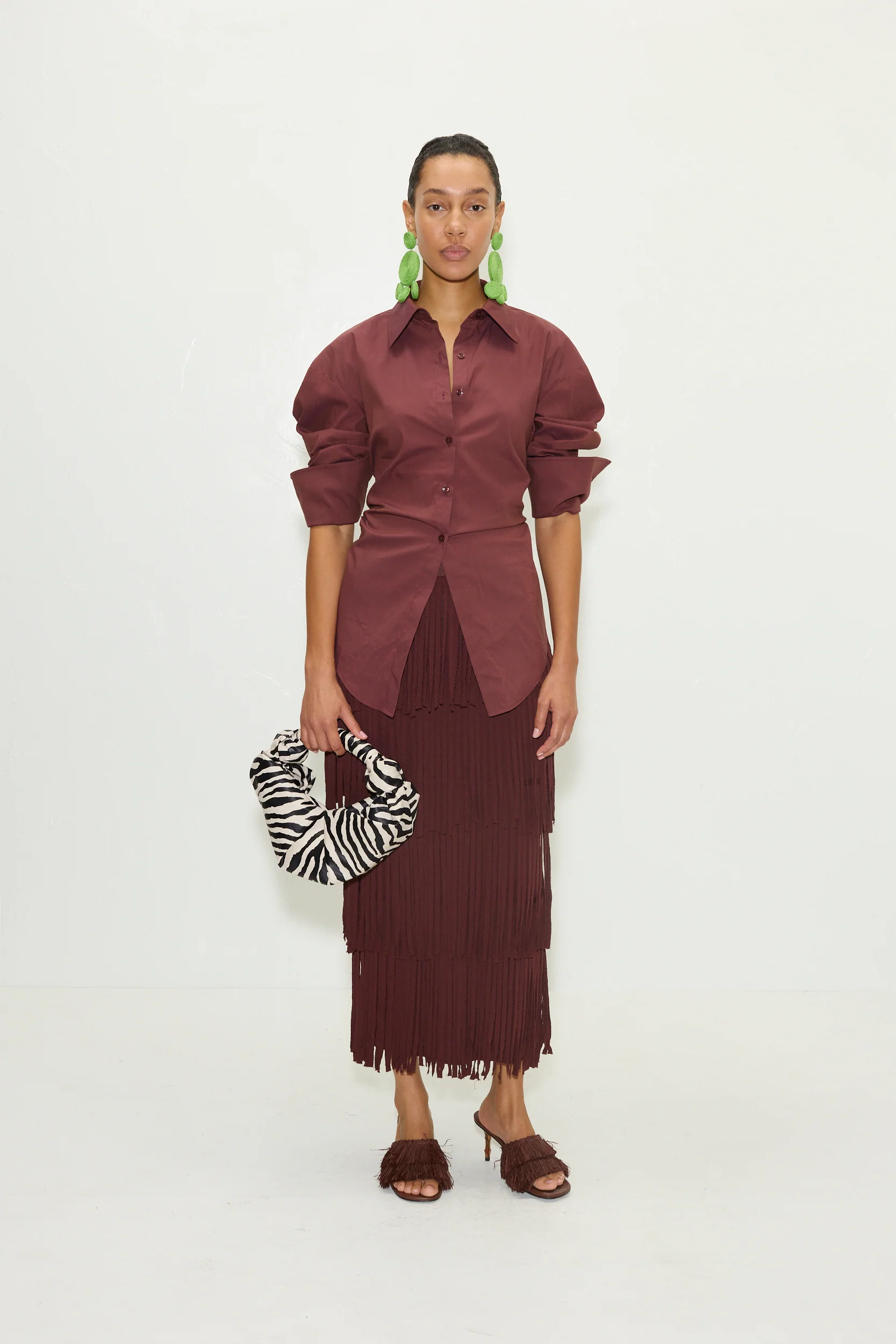 Loch Poplin Button Up In Choco Brown - Image 3