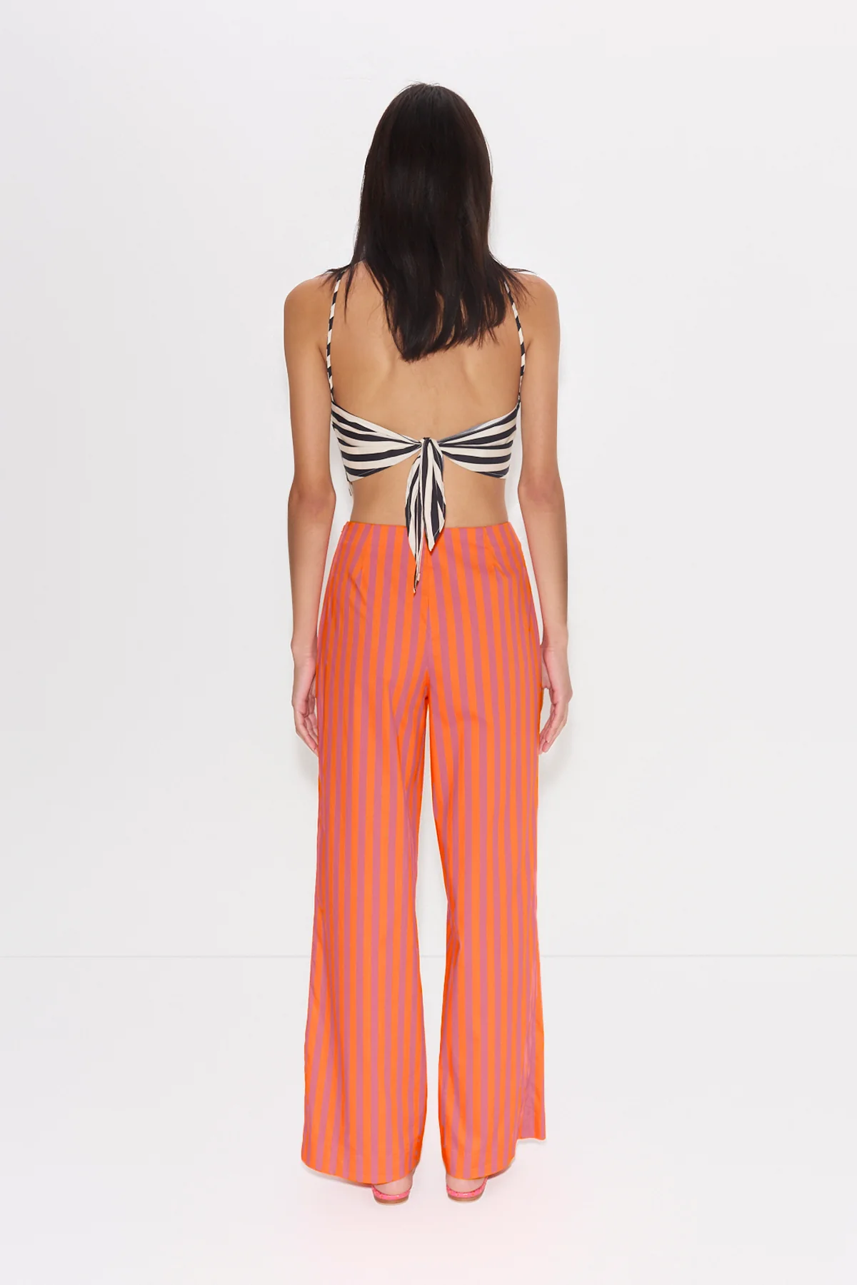 Kit Poplin Tie Top in Black/White Stripe - Image 4