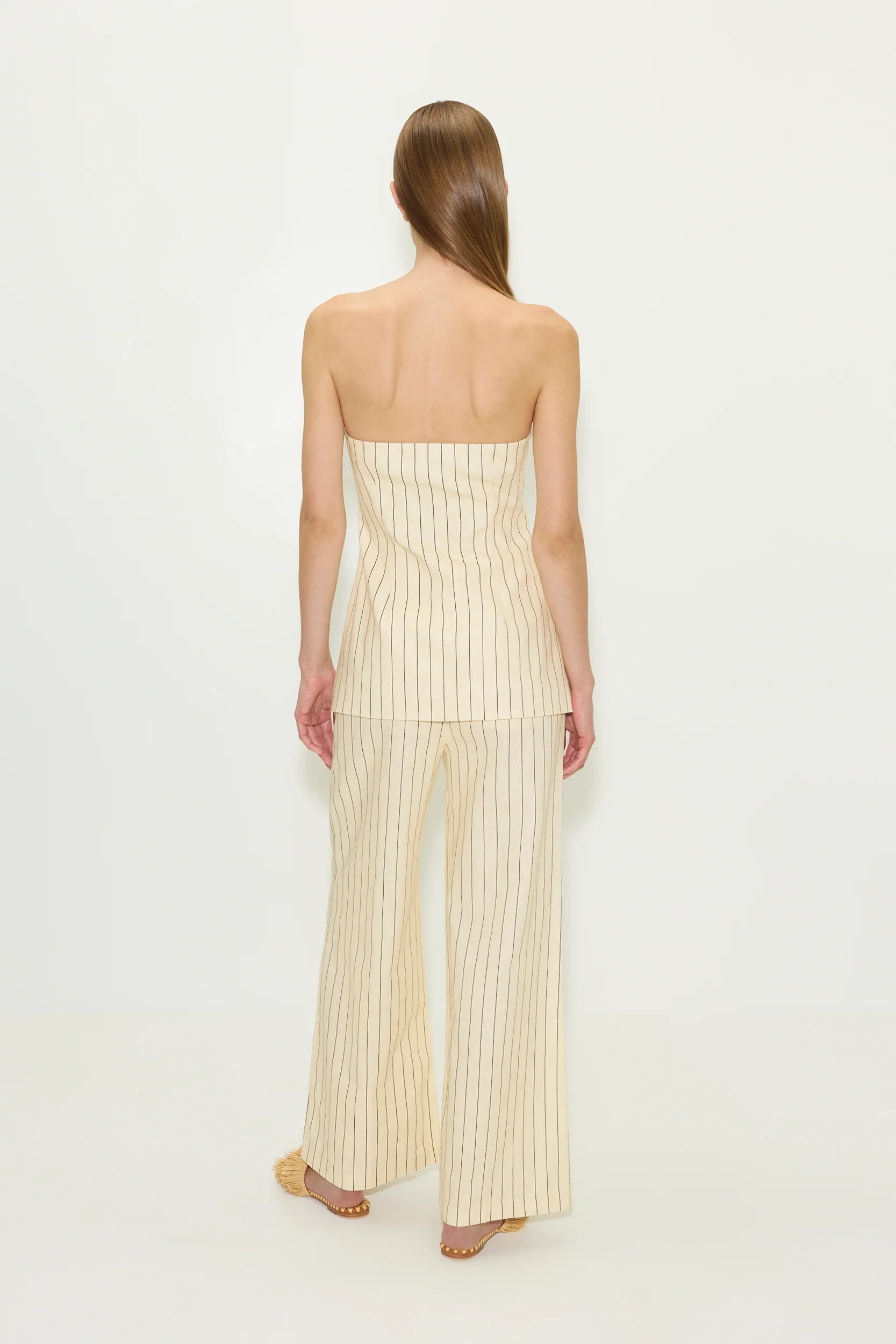 Mori Strapless Linen Top in Cream Pinstripe - Image 4