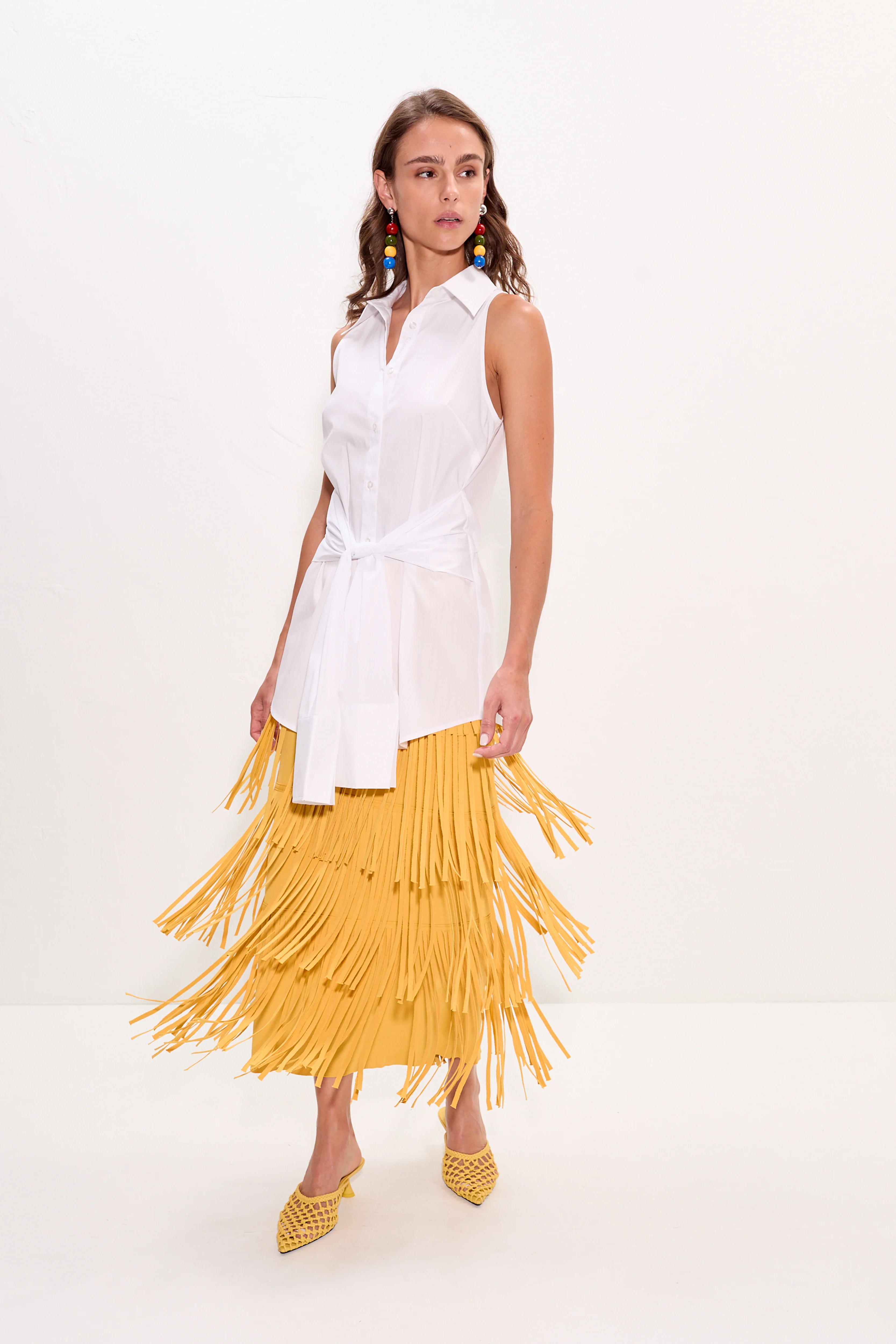 Za Za Knit Fringe Skirt in Butter - Image 3