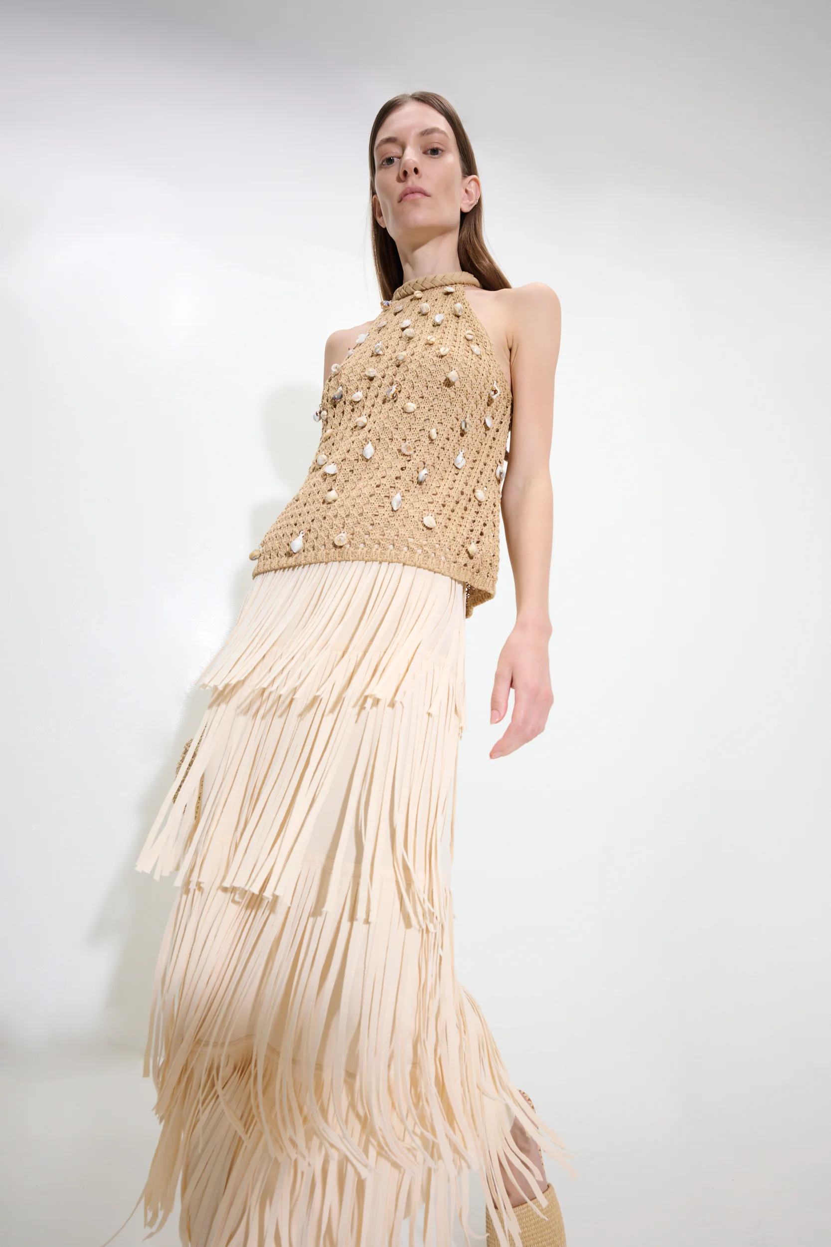 Za Za Knit Fringe Skirt in Ivory - Image 2