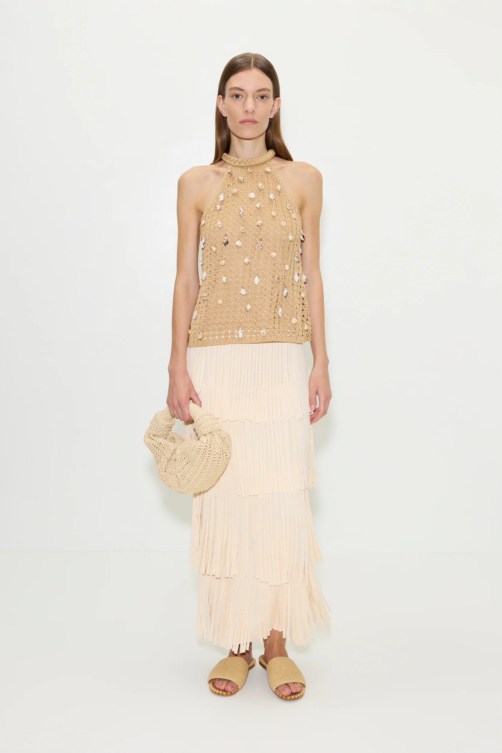 Za Za Knit Fringe Skirt in Ivory - Image 3