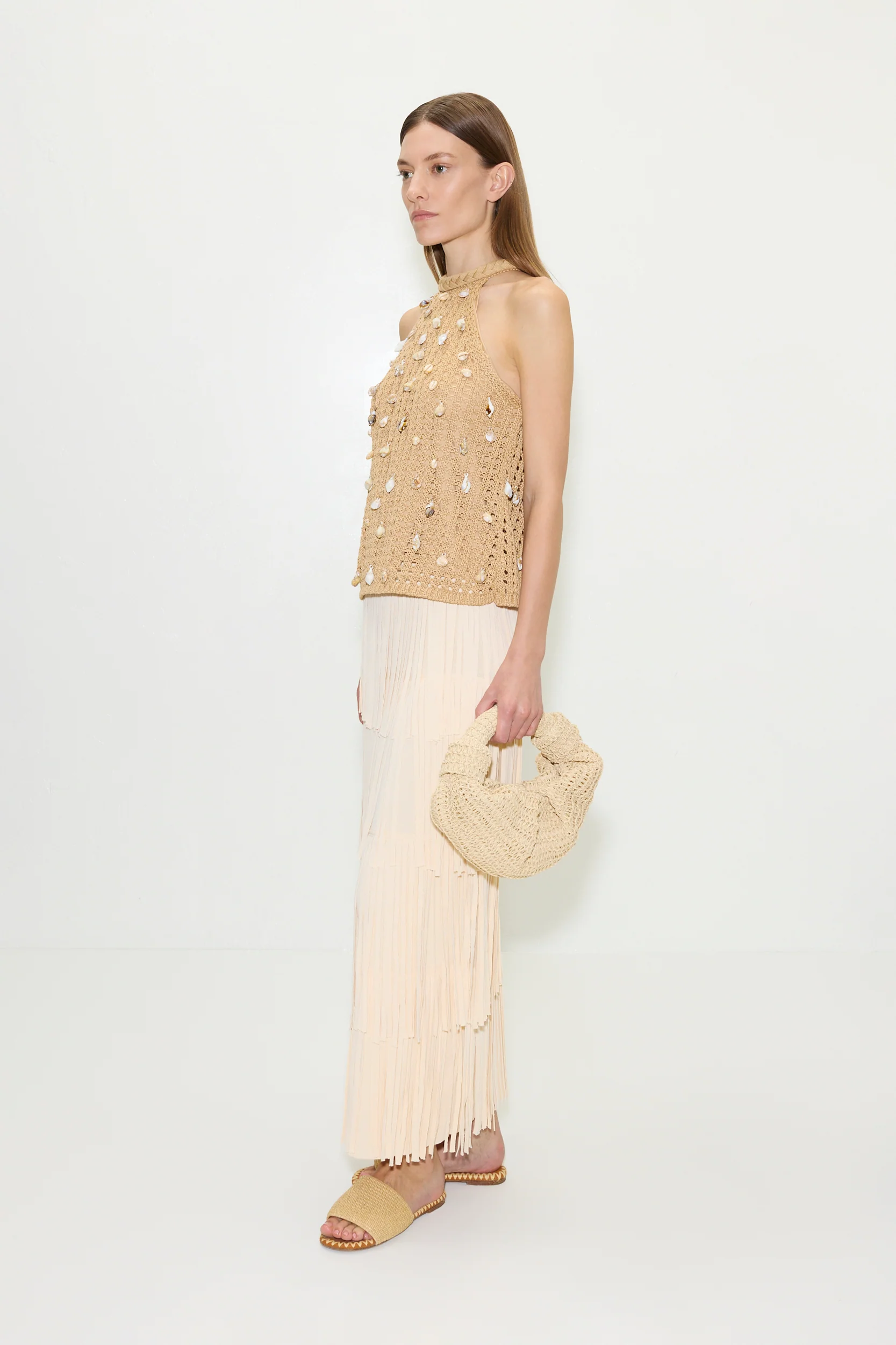 Za Za Knit Fringe Skirt in Ivory - Image 4