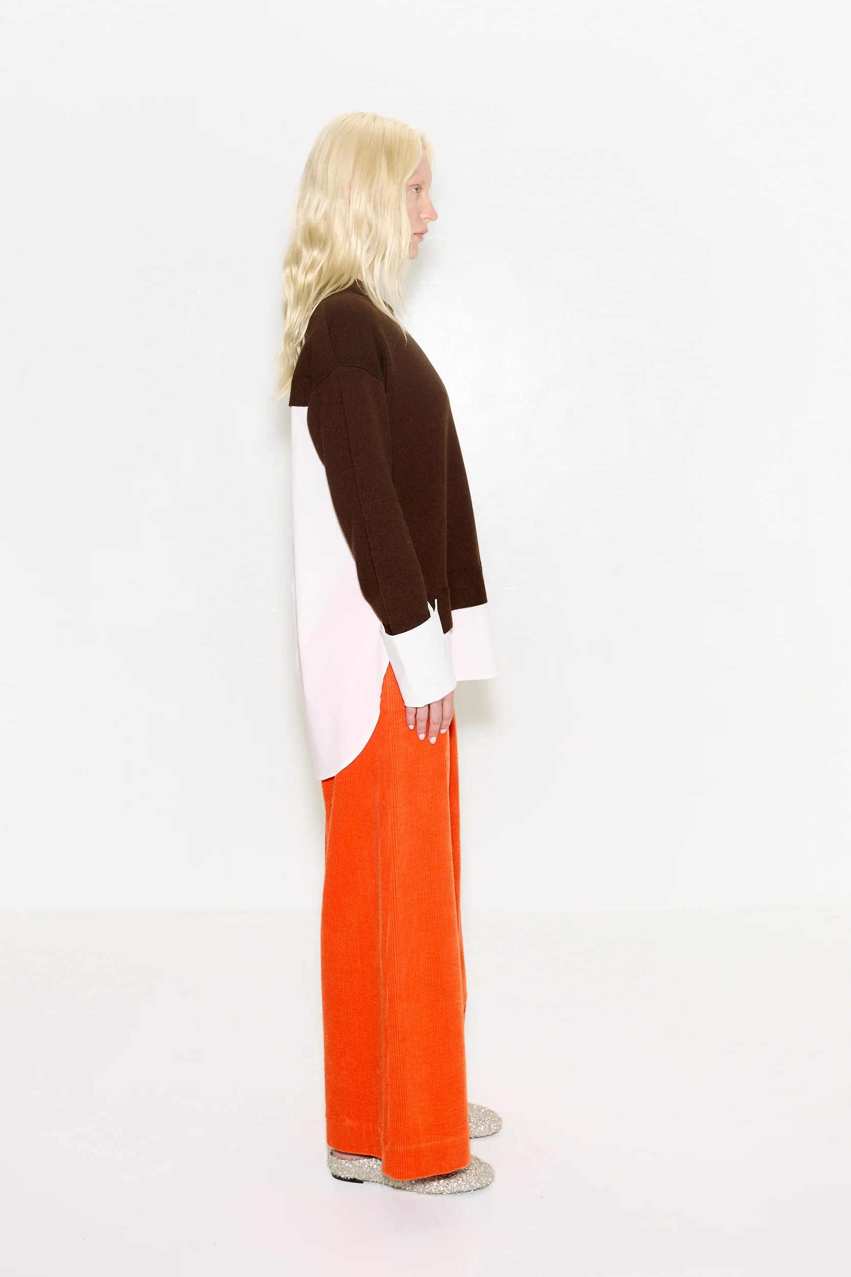 Pip Poplin Combo Sweater In Choco Brown/Macadamia - Image 3