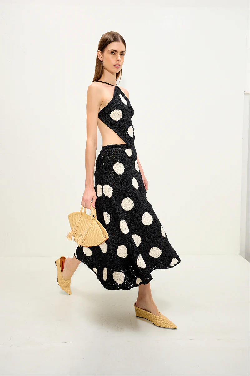 Zorah Crochet Skirt In Black/Macadamia Polka Dot - Image 6